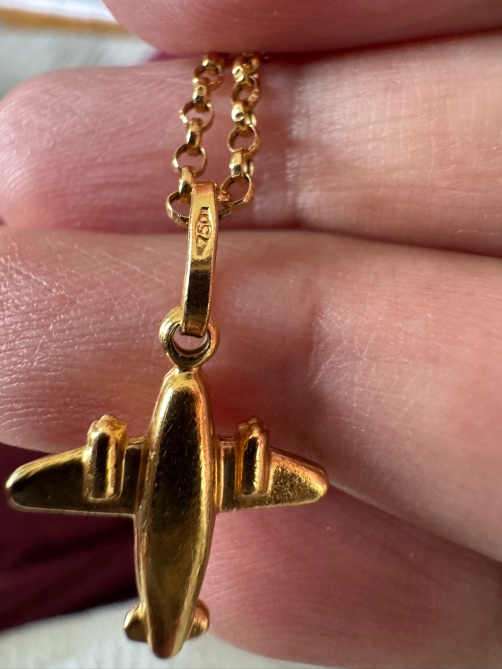 Gold Airplane Pendant Necklace - Vintage Style